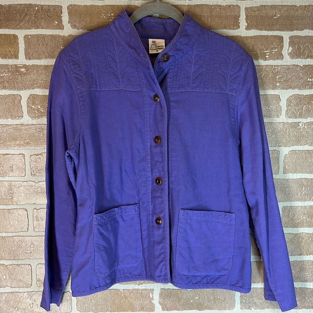 Tibetan Trader Women’s Button Down Jacket Quilted Purple zip Pockets Size Medium